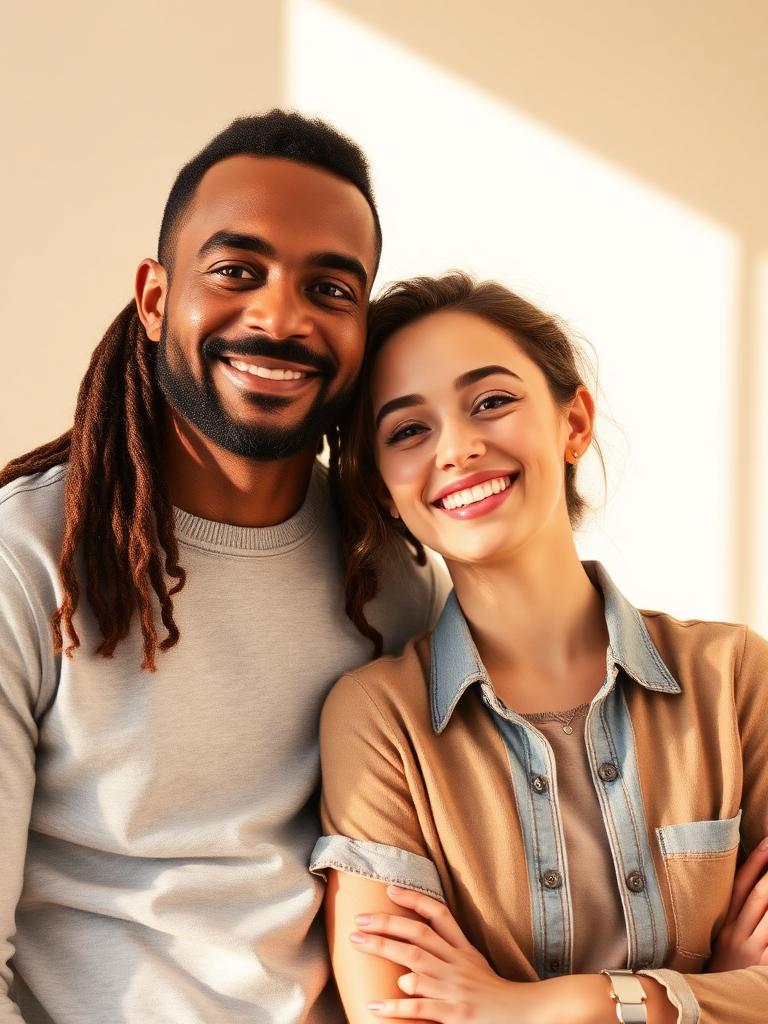 Young mixed-race couple planning their future